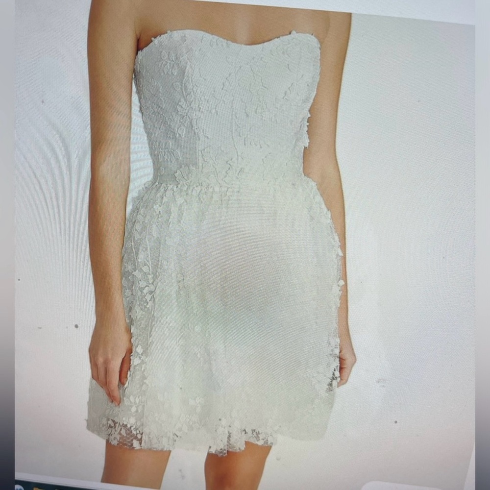 ML Monique Lhuillier Strapless White Floral Dress